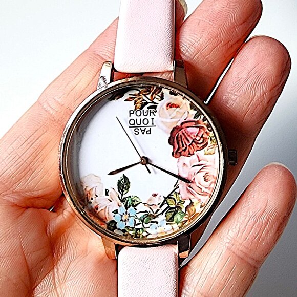 Pourquoi Pas rose gold pink floral watch - Picture 4 of 9